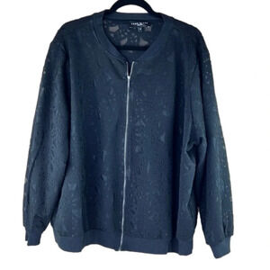 Como  Black Laser Cutout Mesh Lightweight Full Zip Jacket